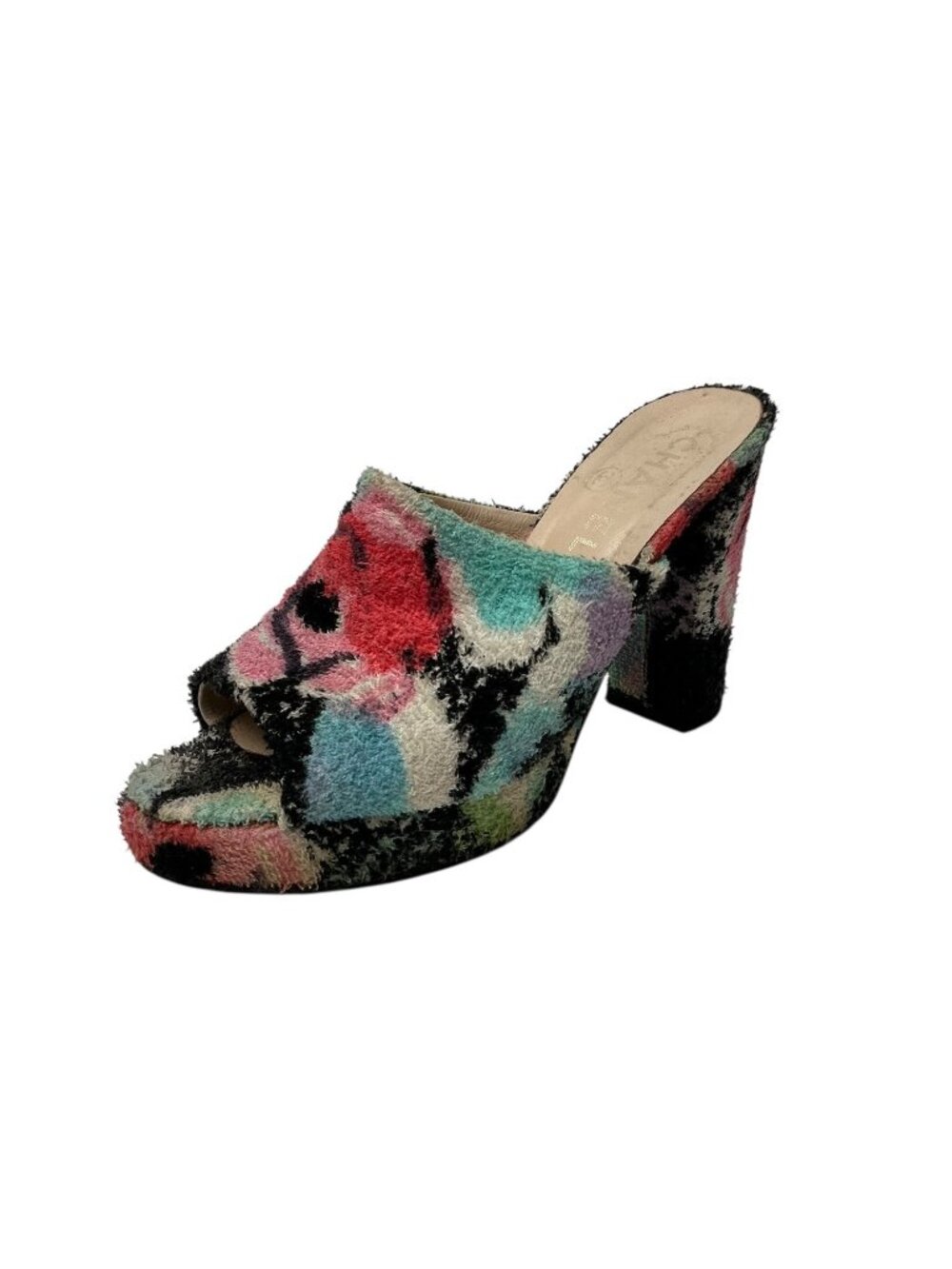 CHANEL Vintage Spring Summer 1997 Floral Terry Cloth Platform Mules sz 8.5